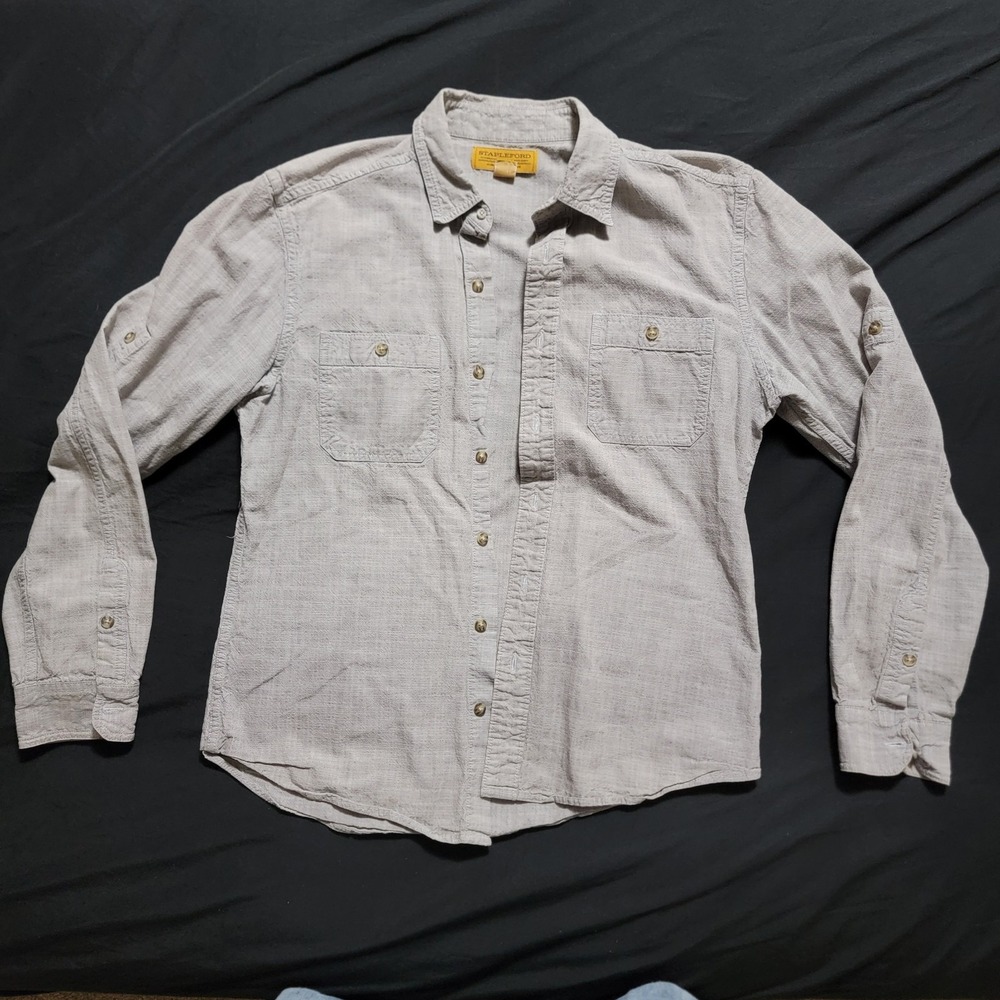 Vintage Men's Stapleford Gray Button Up Long Sleeve Shirt Sz M